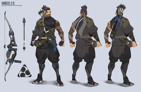 Futuristic Concept Art, Overwatch Hanzo, Character Turnaround, Shadow Warrior, Overwatch Fan Art, Overwatch 2, Model Sheet, Concept Art Character, Modern Fantasy