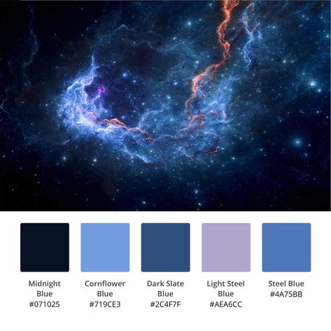 Galactic Color Palette, Galaxy Color Palette, Celestial Color Palette, Nails Branding, Peace Color, Blue Color Combinations, Galaxy Colors, Color Design Inspiration, Hex Color Palette