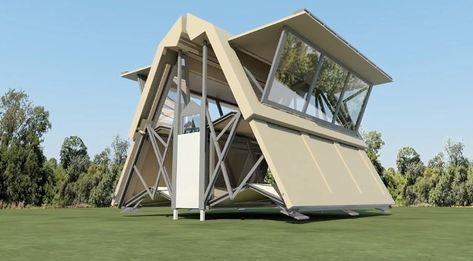 ten fold's houses unfold in eight minutes at the push of a button Ten Fold Engineering, Folding House, Futuristic Home, Portable House, Amazing Buildings, A Frame House, Eco House, Modular Homes, Tiny House Design