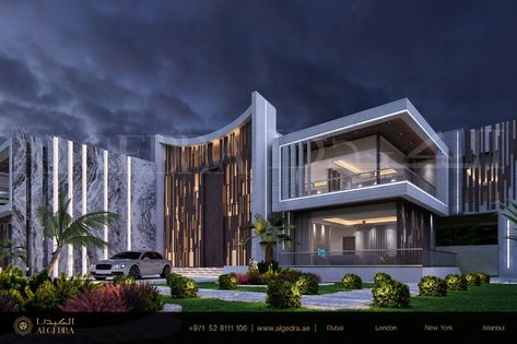 Modern Villa Exterior Design by ALGEDRA on Behance Home Facade Ideas, Modern Villa Exterior Design, Modern Villa Exterior, Home Facade, Contemporary Architecture Design, Villa Exterior Design, Facade Ideas, Villa Exterior, Luxury Exterior