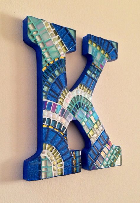 Decorative Wall Letter - Custom Mosaic Letter in Aquas, Cobalt Blue, Sapphire & Pearl White Swirl Style Pattern Available at my Hampton Mosaics etsy Shop  https://www.etsy.com/listing/175239495/decorative-wall-letter-sapphire-blue Lime Decor, Aqua Wall, Letters For Wall, Mosaic Letters, Wall Blue, Wall Letter, Letter Wall Decor, The Letter K, Letter Wall Art