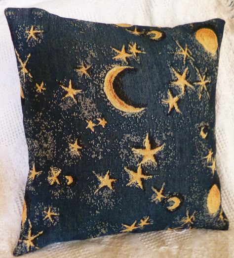 Celestial Decorative Throw Pillow Cover by CandysCreationsetc Celestial Bedroom, Celestial Room, Home Ideas Kitchen, Comfort Things, Stars Decor, Bohemian Bedrooms, Home Drawing, Drawing Home, Navy Background