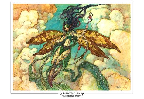 Spellstutter Sprite by Rebecca Guay Rebecca Leveille, Rebecca Guay, Magic Artwork, Sprite Art, Fairy Character, Art Core, Fun Card Games, Mtg Art, Ange Demon