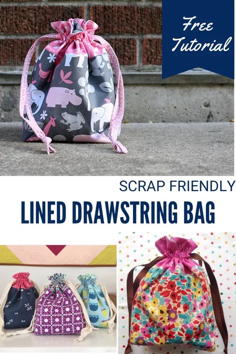 Lined Drawstring Bag Tutorial, Drawstring Bag Tutorial, Lined Drawstring Bag, Drawstring Bag Tutorials, Drawstring Bag Pattern, Sewing Tutorials Free, Sewing Purses, Bag Tutorial, String Bag