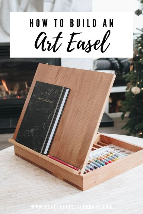 DIY Tabletop Easel - Love Create Celebrate Diy Art Easels, Artist Easel Plans, Lego Table Diy, Diy Kids Table, Diy Tabletop, Diy Easel, Diy Storage Rack, Table Easel, Tabletop Easel