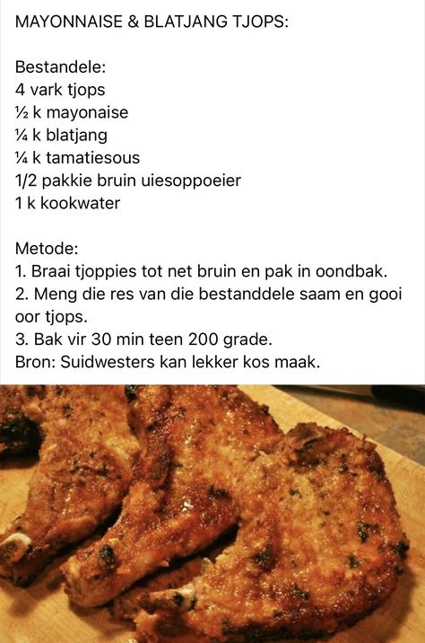 Beskuit Resepte, Malay Recipes, Cape Malay, South African Dishes, African Foods, Lamb Chop Recipes, Pork Chop Recipes Baked, Baking Measurements, Rock Recipes