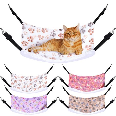 (Promoted) 4 Pcs Reversible Cat Hanging Hammock Soft Breathable Pet Cage Hammock with Adjustable Straps and Metal Hooks Double Sided Hanging Bed for Cats Small Dogs Rabbits(16 x 20 Inch, Paw) #cathammockbed Bed For Cats, Cat Hanging, Pet Hammock, Hammock Bed, Hanging Hammock, Hanging Bed, Hanging Design, Paw Pattern, Cat Hammock