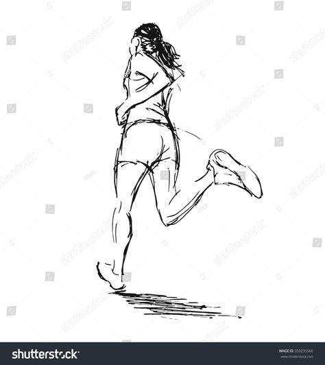 Drawing Running Pose, Running Feet Drawing, Running Woman Drawing, Running Sketch Drawing, Woman Running Reference, Running Person Drawing, People Running Drawing, Jogging Drawing, Running Art Reference