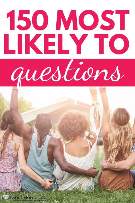 Who's most likely to questions for couples, friends and more. #questionsforcouples #mostlikelytoquestions Who Is Most Likely To Questions Friends, Who's More Likely To Questions Friends, Who More Likely To Questions, Who’s More Likely To Questions For Friends, Whos Most Likely To Questions Siblings, Most Likely To Questions Couple, Who Is More Likely To Questions Friends, How Is Most Likely To Questions, Whos More Likely To Questions Friends