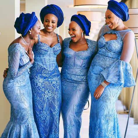 Aso Ebi inspiration #nigerianwedding #asoebi #asoebistyles #lagos #melanin #blackgirlmagic #blackbridesmaid Bridesmaid Asoebi Styles, Blue Asoebi Lace Styles For Wedding, Aso Ebi Color Combinations, Blue Asoebi Lace Styles, Bridesmaid Asoebi, Asoebi Lace Styles For Wedding, Blue Asoebi, Tswana Wedding, Nigerian Wedding Attire