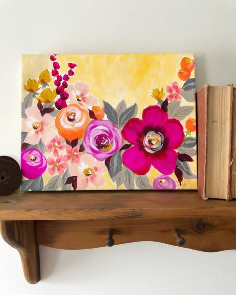 How To Paint Flowers On Canvas, Flower Painting Ideas On Canvas, Floral Paintings On Canvas, Artsy Flowers, Floral Paintings Acrylic, Paintings On Canvas, Creative Painting, Night Painting, Sketch Painting