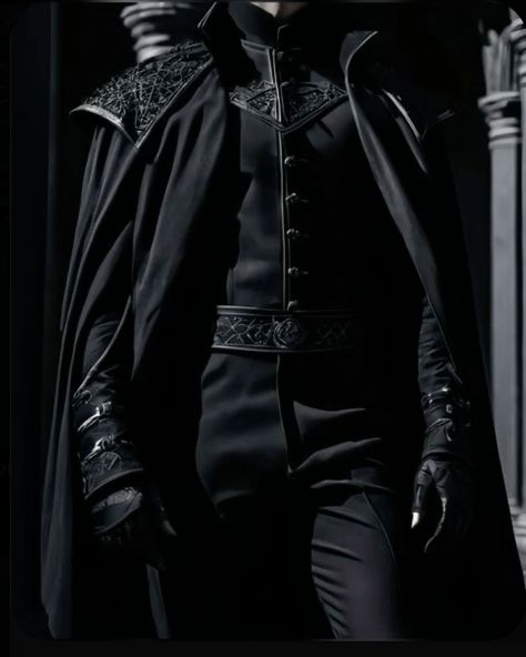 Black Cape Aesthetic, Villain Clothes Aesthetic, Hades Outfit Men, Dark Prince Aesthetic Outfit, Demon King Outfit, Villain Aesthetic Outfits Male, Vampire Male Outfit, Dark Fantasy Aesthetic Male, Fantasy Male Aesthetic