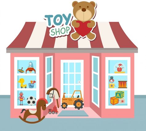 Toy Store Signs, Toy Shop Drawing, Toy Shop Illustration, Toy Store Illustration, Shop Clipart, Community Places, Shop Vector, Shopping Clipart, Baby Room Neutral