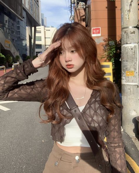 @ yhixn01 Hair Color For Warm Skin Tones, Dark Orange Hair, Orange Brown Hair, Warm Brown Hair, Amber Hair, Hair Color Asian, Korean Hair Color, Fashion Technology, Wallpaper Wa