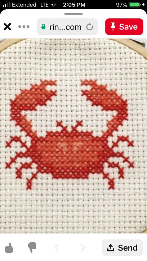 Crab Cross Stitch, Crab Embroidery, Fun Cross Stitch, Tiny Fish, Coral Pattern, Minecraft Pixel Art, Crochet Tapestry, Cross Stitch Fabric, Cross Stitch Art