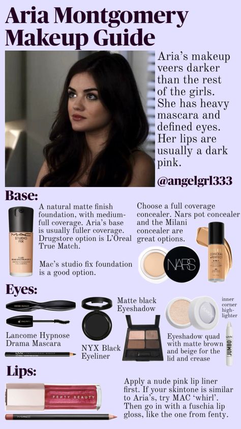 Aria Montgomery makeup guide (pls don’t repost without credit) #pll #plledit #ariamontgomery #pllfall #ariamontgomerymakeup #lucyhale #lucyhalemakeup #prettylittleliars #makeupguide #makeuptutorial #makeuplover #makeup #collage #pllaesthetic #ariamontgomerymakeuplook Aria Montgomery Makeup, Aria Montgomery Hair, Lucy Hale Makeup, Aria Montgomery Aesthetic, Makeup Collage, Pretty Makeup Looks, Aria Montgomery, Ethereal Makeup, Makeup Guide