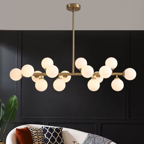 40 in. Linear Pendant Lighting Brass Modern Chandelier 16-Light Frosted Glass Kitchen Island Light for Dining Room - Bed Bath & Beyond - 35743727 Globe Lampshade, Glass Globe Chandelier, Types Of Ceilings, Lights Chandelier, Dining Chandelier, Kitchen Chandelier, Classic Chandelier, Modern Crystal Chandelier, Glass Globes