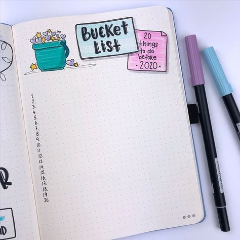 Bullet journal ideas Bujo Bucket List, Bucket List Journal, Bullet Journel, Bullet Journal Set Up, Bullet Journal 2019, Journal News, Bullet Journal Notebook, Dot Journals, Bullet Journal Spread