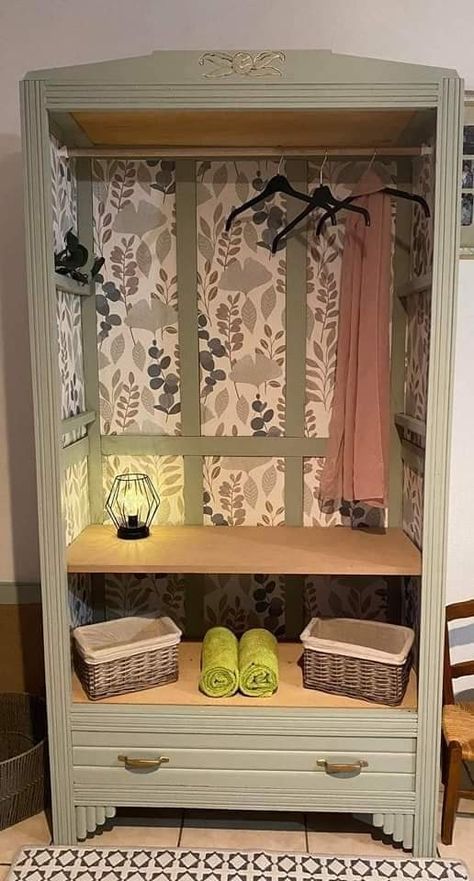 Armoire Repurpose, Before After Furniture, Home Studio Design, Entry Closet, Revamp Furniture, Diy Tv Stand, Diy Tv, Boot Room, Furniture Makeover Diy