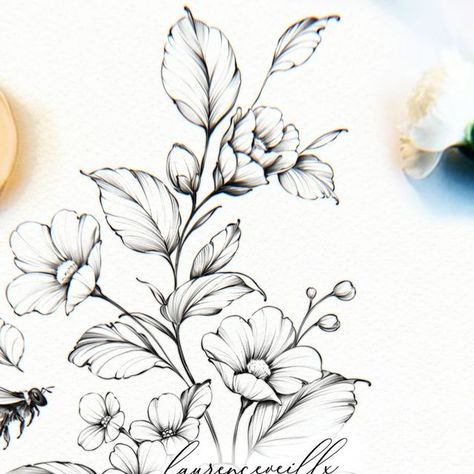 Bee Tattoo Design, Blackberry Tattoo, Tropical Tattoo, Lily Tattoo, Botanical Tattoo, Lily Flowers, Bee Tattoo, Full Time Job, Meaningful Tattoos