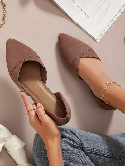 Fake Suede Slip On Dorsay Flats Feminine Shoes, Coran Islam, Work Shoes Women, Basic Wardrobe, Professional Shoes, Women Flats, Office Shoes, Girly Shoes, Casual Flat Shoes