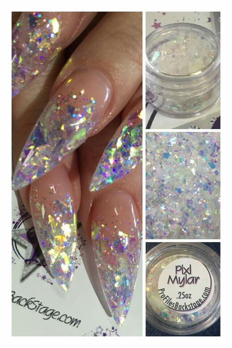 . Irridescent Nails, Mylar Nails, Clear Glitter Nails, Chunky Glitter Nails, Opal Nails, Glitter Nails Acrylic, Chrome Nails Designs, Unicorn Nails, Nail Designs Glitter