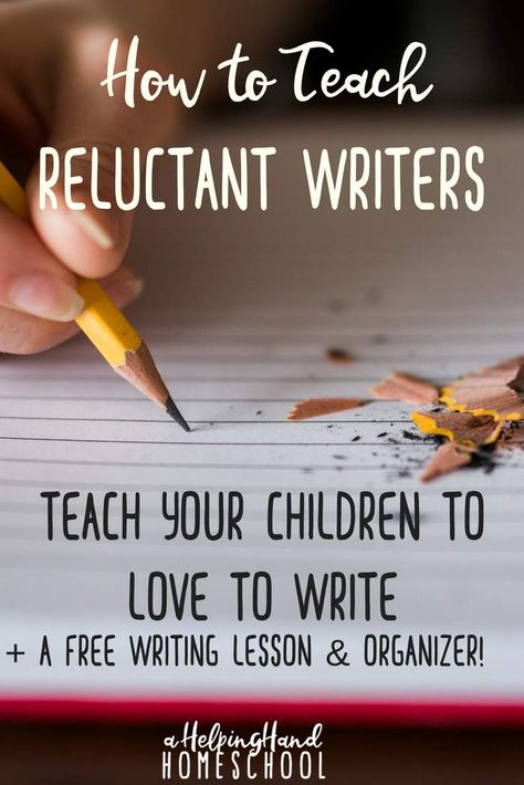 Kids are reluctant to write for many reasons. They can learn to love writing, though! Find out how and receive a free writing lesson and printable organizer. via @helpinghandhomeschool #write #homeschool #homeschooling #writer Homeschool Writing Ideas, Teaching Kids To Write, Homeschool Writing Prompts, Printable Organizer, Homeschool Writing, Dysgraphia, Love Writing, Homeschool Tips, Free Writing