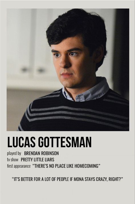 Lucas Gottesman, Pretty Little Liars Characters, Ezra Fitz, Alison Dilaurentis, Character Posters, Posters Minimalist, Polaroid Posters, Character Poster, Gossip Girls