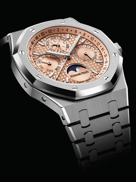 Introducing The Audemars Piguet Royal Oak Perpetual Calendar Salmon Dial Titanium Watch Royal Oak Perpetual Calendar, Audemars Piguet Men, Ap Royal Oak, Arm Wear, Titanium Watches, Titanium Bracelet, Watch Lover, Perpetual Calendar, Audemars Piguet Royal Oak