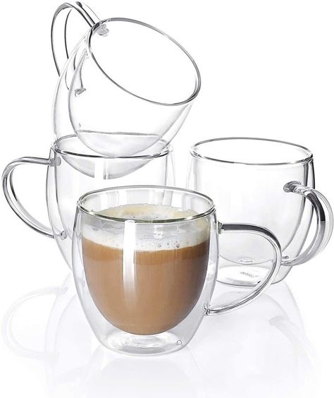 Small Coffee Maker, Clear Coffee Mugs, Double Wall Glass, Espresso Cups Set, Glass Coffee Cups, Glass Coffee Mugs, Cawan Kopi, Espresso Machines, Coffee Mug Sets