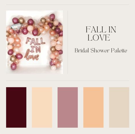 Fall Color Bridal Shower Ideas, Bridal Shower Colors Palette, Fall Bridal Shower Themes Color Schemes, Pink Fall Bridal Shower Ideas, Fall Baby Shower Color Scheme, Bridal Shower Color Schemes, Fall In Love Bridal Shower Ideas, Boho Color Scheme, Bridal Shower Colors