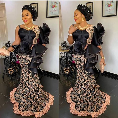 🖤 #AsoEbiBella @aladukeh www.asoebibella.com Aso Ebi Style, Ankara Skirt And Blouse, African Fashion Designers, African Lace Dresses, Aso Ebi Styles, African Fashion Modern, Asoebi Styles, Kitenge, African Men Fashion