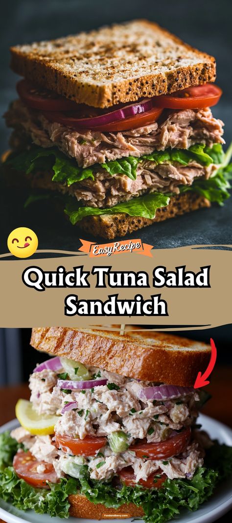 Rediscover a classic with the Tuna Salad Sandwich, featuring flaky tuna mixed with crunchy celery, onions, and a hint of lemon, nestled between slices of whole grain bread. Perfect for a quick lunch or a nutritious snack, this sandwich is a reliable and tasty choice anytime. #TunaSaladSandwich #QuickMeals #ClassicSandwich Canned Tuna Recipes Lunch, Tuna Fish Sandwich Recipe, Easy Tuna Salad Sandwich, Creamy Tuna Salad, Classic Tuna Salad Sandwich, Best Tuna Sandwich, Tuna Sandwich Recipes, Healthy Lunch Options, Easy Tuna Salad