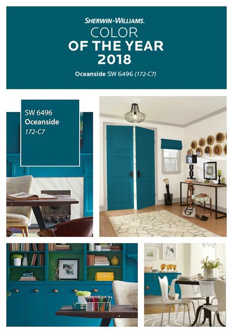 2018 Sherwin Williams Color of the Year is Oceanside. #sherwinwilliams Bedroom Paint Colors Sherwin Williams, Exterior Paint Sherwin Williams, Interior Paint Colors Schemes, Trending Paint Colors, Sherwin Williams Colors, Favorite Paint Colors, Sherwin Williams Paint Colors, Kitchen Paint Colors, Exterior Paint Colors For House