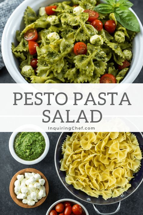 Pasta Salad Potluck, Pesto And Mozzarella Pasta, Pasta Dish For Party, Meal Pasta Salad, Mozzarella Pesto Pasta, Green Pasta Salad Recipes, Jimmy John’s Pesto Pasta Salad Recipe, Bridal Shower Pasta Salad, Healthy Pasta Salad Recipes Meal Prep