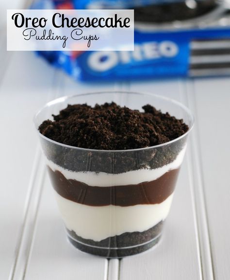 Oreo Cheesecake Pudding Cups - My Recipe Magic Oreo Cheesecake Pudding, Cheesecake Pudding Cups, Mug Cake Cake Mix, Oreo Cheesecake Cups, Puding Oreo, Pudding Cup Recipes, Chocolate Pudding Cookies, Desserts Oreo, Cups Recipes