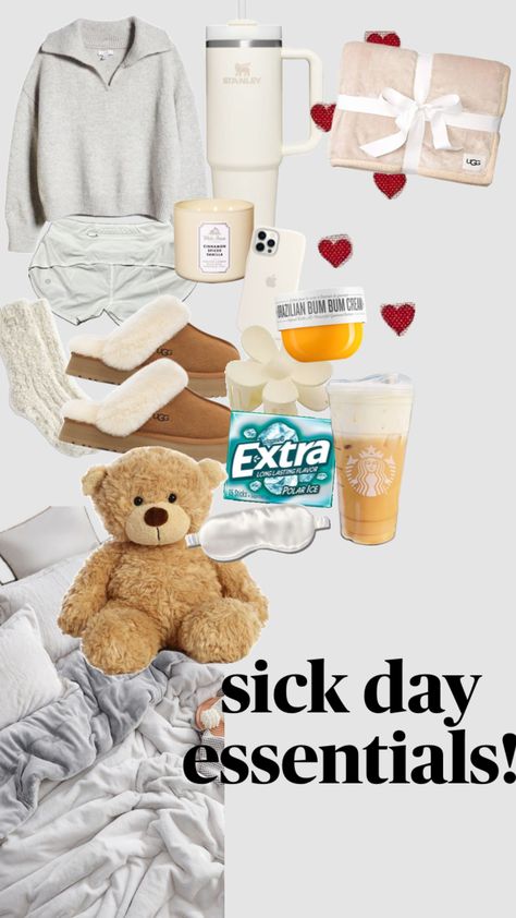 sick day essentials! Sick Day Aesthetic, Sick Day Outfit, Sick Day Essentials, Room Checklist, Lilly Pulitzer Outfits, Day Aesthetic, Sick Day, What To Do When Bored, Crazy Day