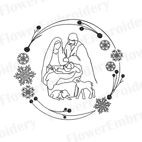 Nativity scene silent night oh holy night embroidery The size of the embroidery is WxH: 6.7 x 6.1 in ( 169 x 153 mm.) Embroidery consists of 1 colors. Stitch Count - 10020 st. The size of the embroidery is WxH: 5.6 x 5.1 in ( 141 x 128 mm.) Embroidery consists of 1 colors. Stitch Count - 8792 st. The size of the embroidery is WxH: 4.6 x 4.2 in ( 116 x 106 mm.) Embroidery consists of 1 colors. Stitch Count - 7651 st. The size of the embroidery is WxH: 3.8 x 3.4 in (96 x 87 mm.)(Hoop: 4 x 4 in) Em Nativity Machine Embroidery Designs, Nativity Scene Embroidery Pattern, Nativity Scene Embroidery, Embroidery Nativity Scene, Embroidery Nativity, Nativity Embroidery, Night Embroidery, Religious Embroidery, Cushion Embroidery