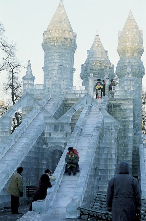 Harbin China Pinned from: or China on the road Harbin China, Snow Sculptures, Ice Sculpture, Snow Art, Harbin, Blue Orchids, Ice Sculptures, Building Structure, Japanese Patterns