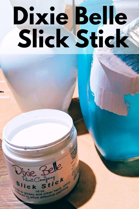 An open jar of Dixie Belle Slick Stick beside a blue vase with some white paint on one side Bonding Primer, Slick Stick, Krud Kutter, Water Based Primer, Dawn Dish Soap, Painted Mason Jars, Autumn Painting, Water Based Paint, Painting Tutorials