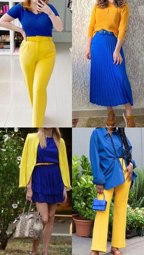 20 FASHION IDEAS WITH YELLOW 2024 FOR WOMEN OVER 50 - valemoods Ropa Color Neon, Royal Blue Outfits, Colour Combinations Fashion, Color Combos Outfit, Color Blocking Outfits, Color Combinations For Clothes, Color Trends Fashion, Easy Trendy Outfits, Blue Outfit