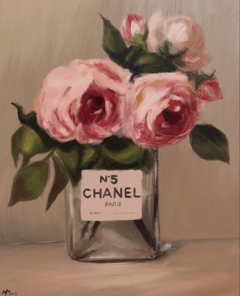 Rich Painting Aesthetic, Easy Classy Paintings, Prada Painting Canvases, Simple Vintage Painting Ideas, Painting Ideas Old Money, Chanel Bottle Painting, Vogue Paintings, Fashion Painting Canvas, Girly Canvas Painting Ideas