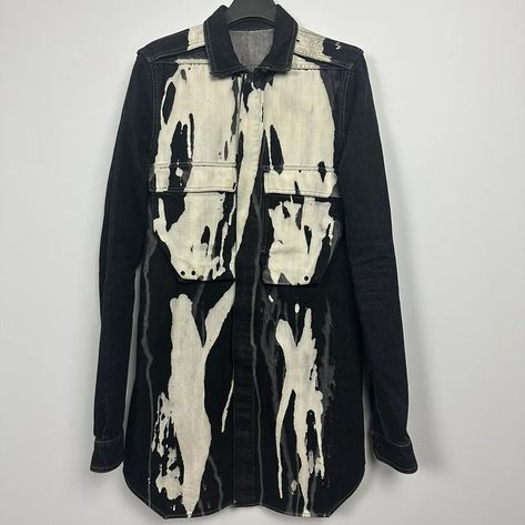 Rick Owens Drkshdw “Larry” Fuxia “Vomit” Bleach Stain shirt Rick Owens Menswear, Rick Owens Men, Rick Owens Drkshdw, Field Jacket, Mens Outerwear, Rick Owens, Bleach, Denim Jacket, Stain