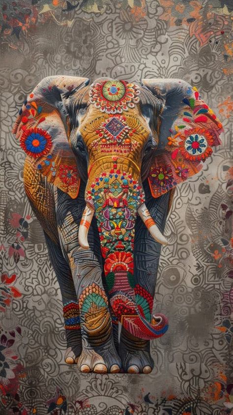 Colorful elephant with intricate traditional Indian designs on a textured background. Cultural art and heritage concept stock photos Elephant Collage Art, Indian Elephant Illustration, Indian Elephant Art, Concept Advertisement, Mughal Art Paintings, Indian Designs, Illustration Art Kids, Elephant Illustration, Cultural Art