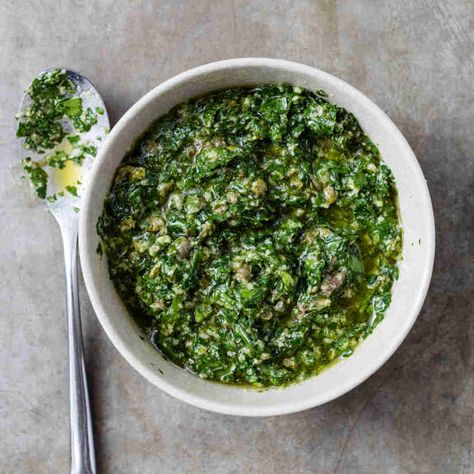 Salsa Verde | America's Test Kitchen Italian Salsa, Herb Dressing, Verde Recipe, Veg Soup, Olive Oil Garlic, Hasselback Potatoes, Hard Cooked Eggs, America's Test Kitchen Recipes, Homemade Tomato Sauce