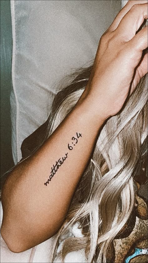 Scripture Forearm Tattoo Women, Arm Tattoos For Women Biblical, Forearm Tattoo Ideas Female Meaningful, Bible Verse Fonts Tattoo, Bible Verse On Arm Tattoo, Minimal Verse Tattoo, Tattoos Bible, Forearm Tattoo Women Small Quotes, Small Bible Verse Tattoos For Women On Arm