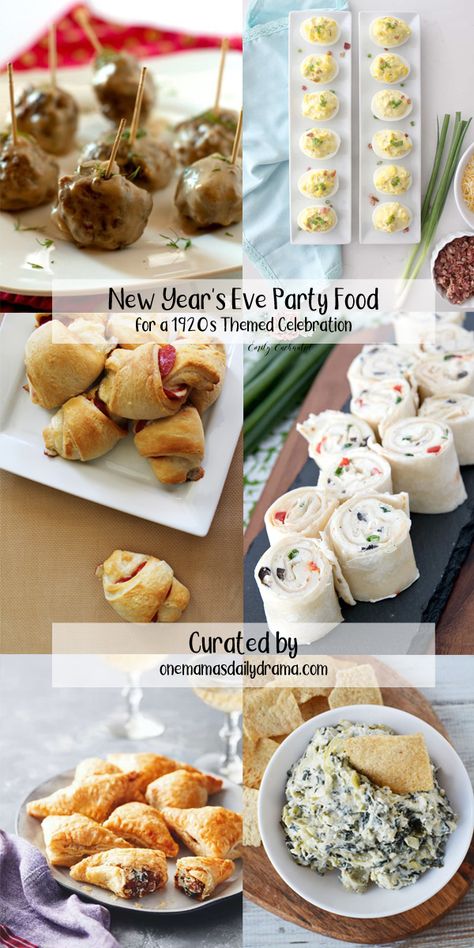 Throw a New Year's Eve party that is the bee's knees to celebrate 2020. Host a night of fun that would rival The Great Gatsby with decor, food, games, and a printable invitation inspired by the 1920s. Roaring 20s Party Food, Gatsby Party Food, 1920s Party Food, Nye Party Food, 1920s Food, New Year's Eve Party Themes, Nye Food, New Years Eve Party Ideas Food, New Years Eve Dessert