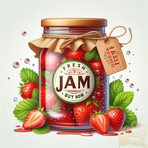 https://card9.com/ai/fresh-strawberry-jam Fruits Illustration, Jam And Jelly, Jelly Jars, Fruit Illustration, Strawberry Jam, Fresh Strawberry, May 27, Kitchen Art, Junk Journal