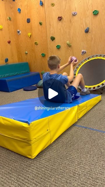 Shining Stars Therapy on Instagram: "Core strength!!!! Love this activity that incorporates core strength, graded control, upper extremity strength, eye hand coordination and so much more! Added a little extra by using a weighted ball!  Love this! #shiningstarstherapy #pedsot #pedspt #pedipt #pedipt #pedsphysicaltherapy #pedsoccupationaltherapy #pedstherapy #therapyideas #corestrength #strengtheningactivityforkids" Postural Control Occupational Therapy, Motor Coordination Occupational Therapy, Upper Extremity Strengthening Occupational Therapy, Sensory Gym Ideas, Core Strengthening Exercises For Kids, Excersise For Kids, Pediatric Occupational Therapy Activities, Pediatric Occupational Therapy Ideas, Occupational Therapy Activities For Kids