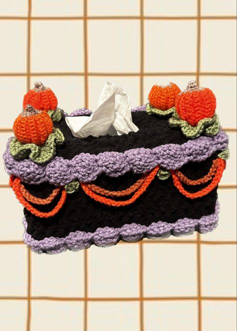 spooky crochet tissue box holder 🎃 👻 Tissue Box Holder Crochet, Spooky Crochet, Car Tissue Holder, Crochet Cake, Crochet Car, Crochet Fun, Makeup Holder, Halloween Cake, Tissue Box Holder